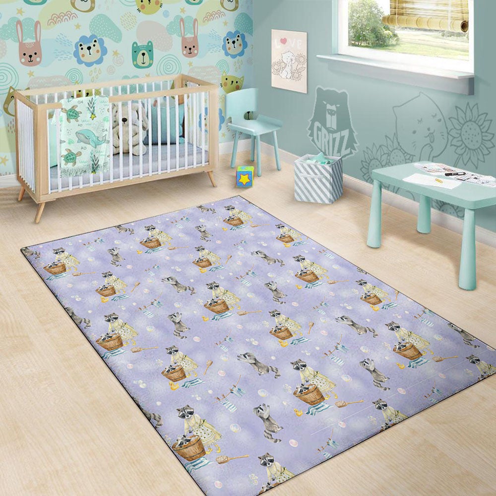 Raccoon Watercolor Print Pattern Floor Mat-grizzshop