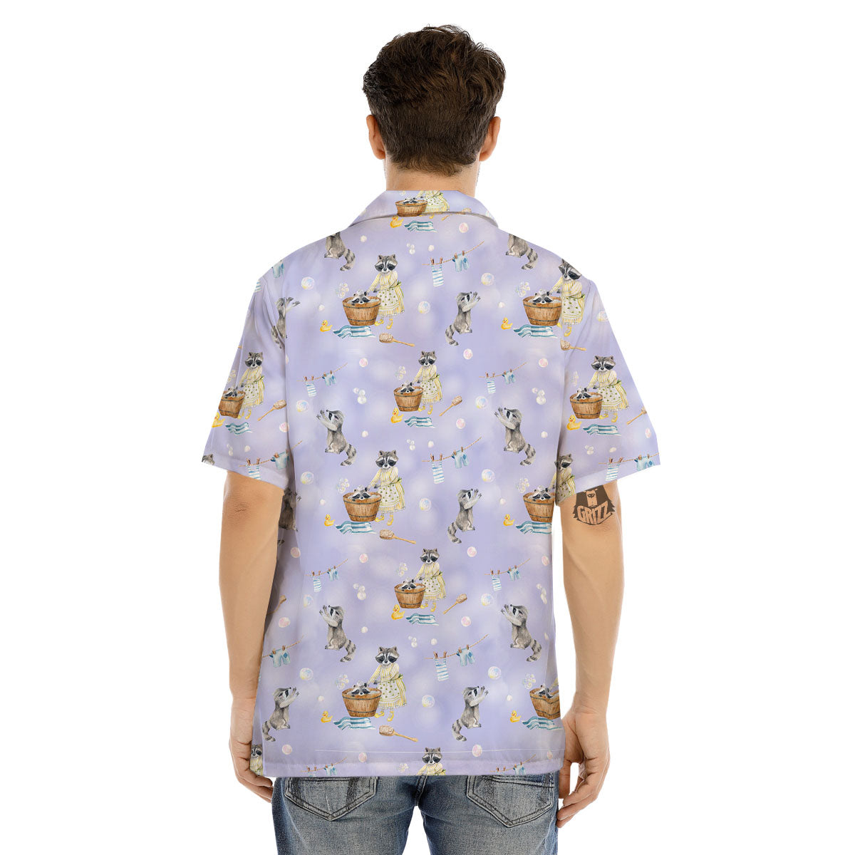 Raccoon Watercolor Print Pattern Men's Hawaiian Shirt-grizzshop