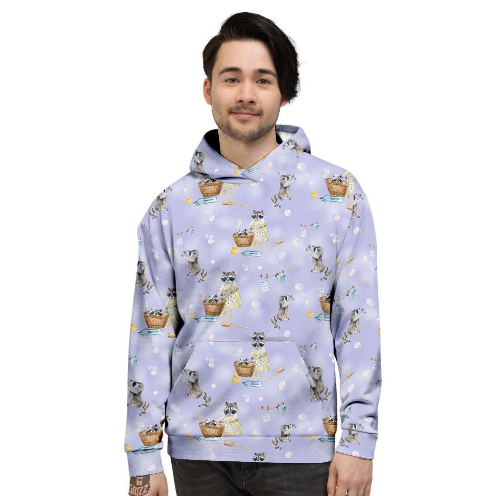 Raccoon Watercolor Print Pattern Men's Hoodie-grizzshop