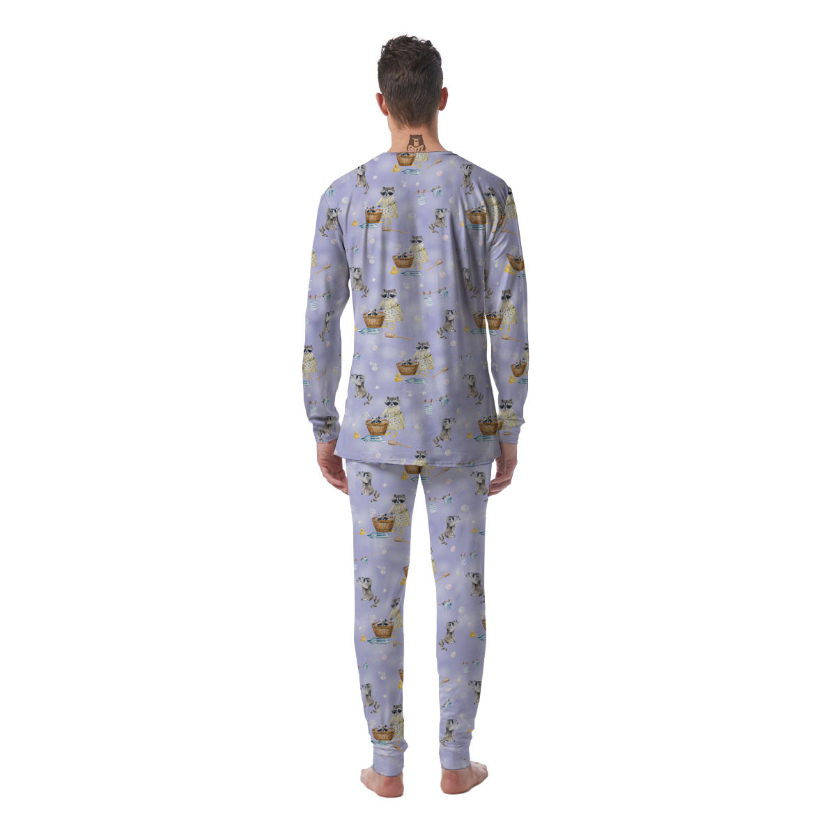 Raccoon Watercolor Print Pattern Men's Pajamas-grizzshop
