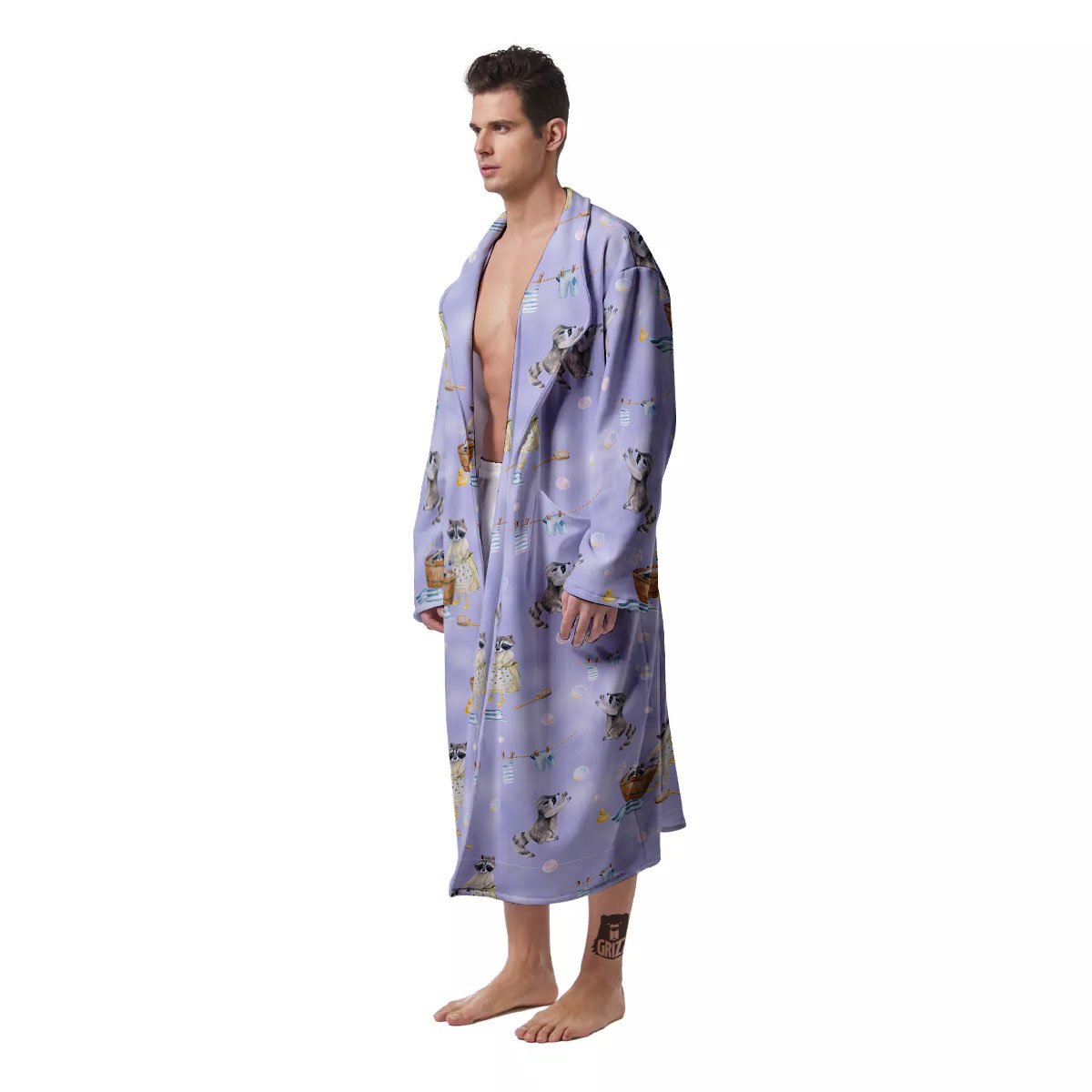 Raccoon Watercolor Print Pattern Men's Robe-grizzshop