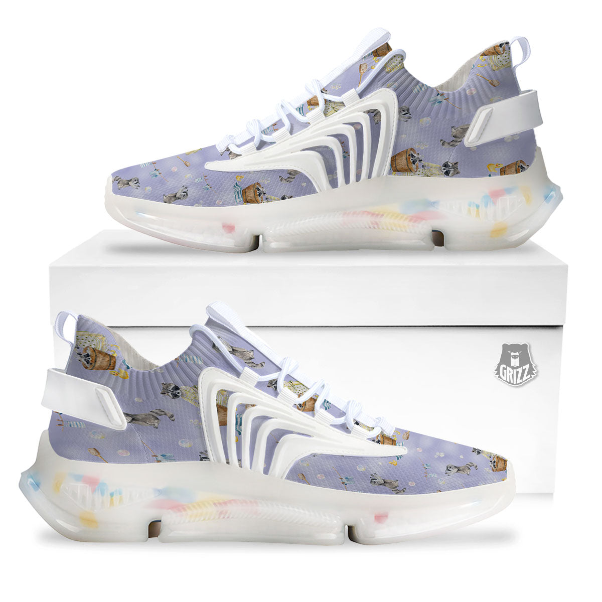 Raccoon Watercolor Print Pattern White Gym Shoes-grizzshop