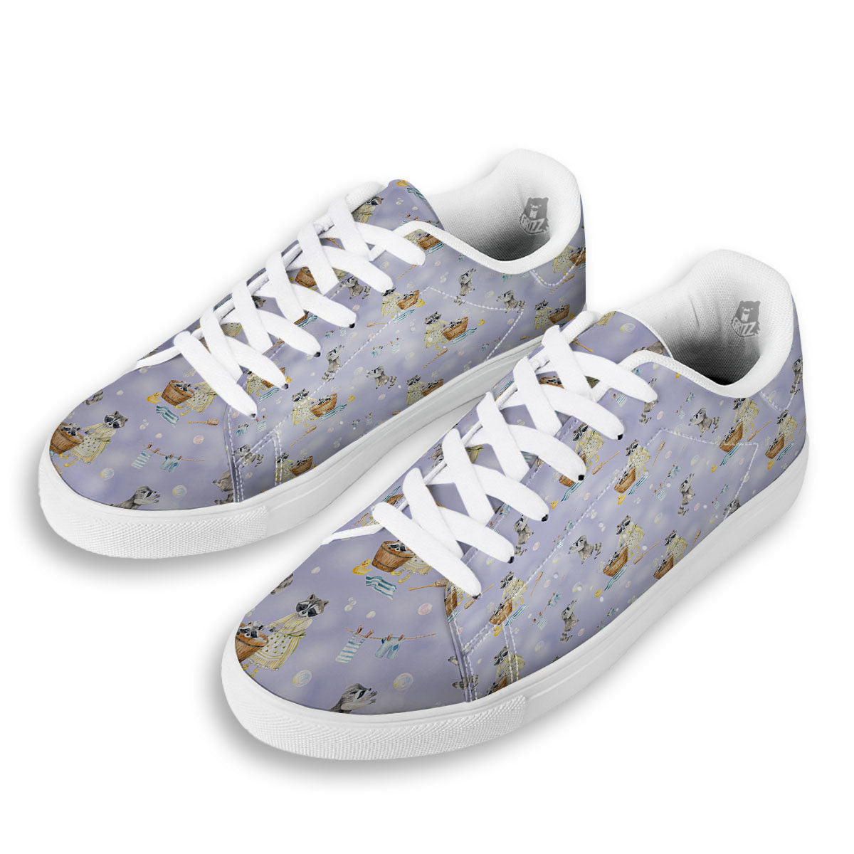 Raccoon Watercolor Print Pattern White Low Top Sneakers-grizzshop