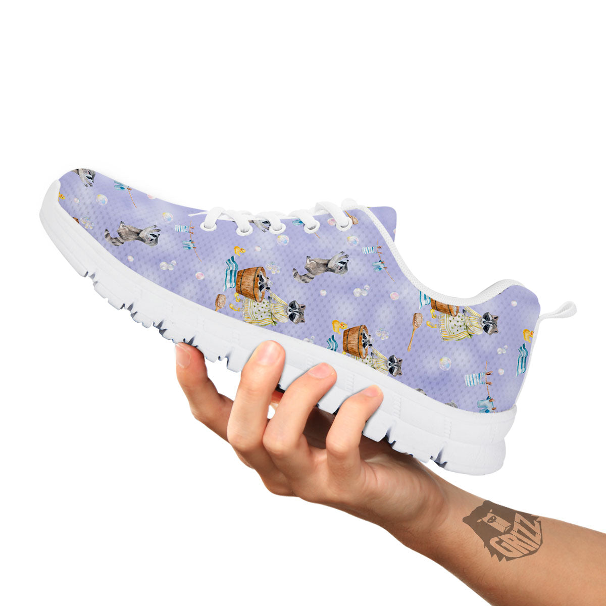 Raccoon Watercolor Print Pattern White Sneaker-grizzshop