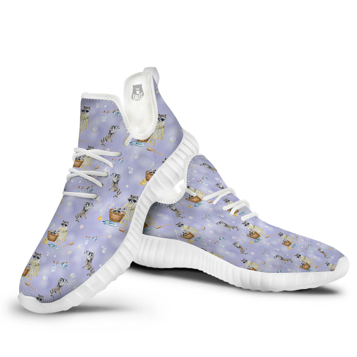 Raccoon Watercolor Print Pattern White Walking Shoes-grizzshop