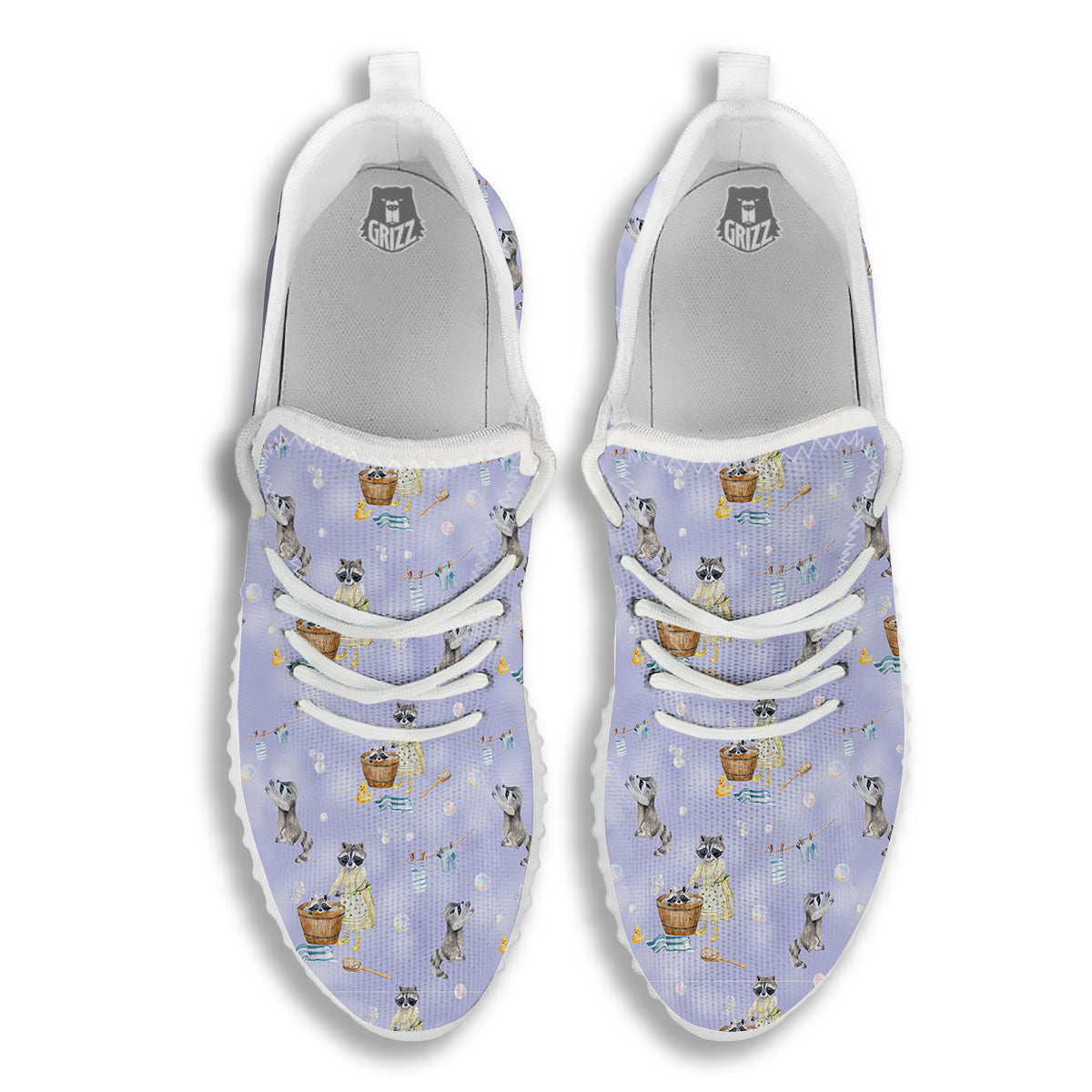 Raccoon Watercolor Print Pattern White Walking Shoes-grizzshop