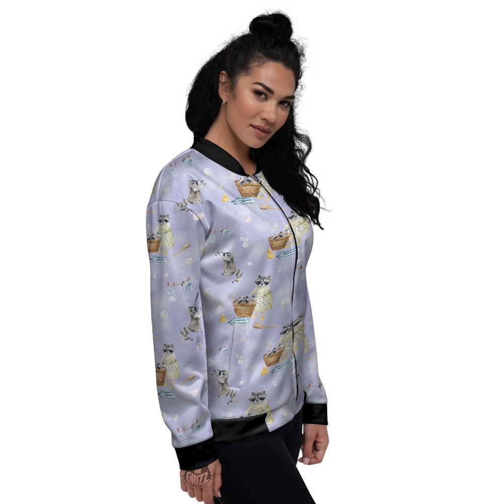 Raccoon Watercolor Print Pattern Women's Bomber Jacket-grizzshop