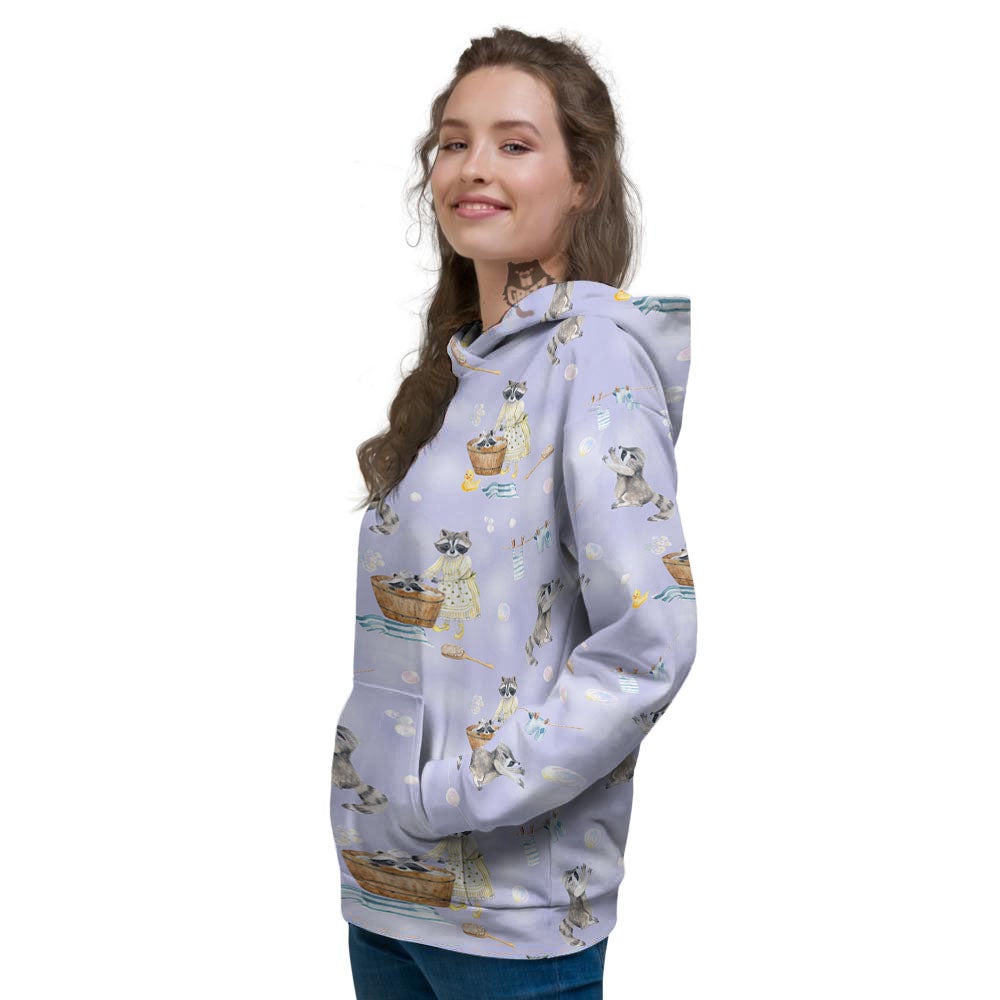 Raccoon Watercolor Print Pattern Women's Hoodie-grizzshop