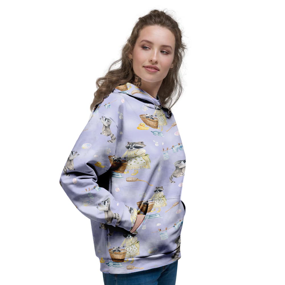 Raccoon Watercolor Print Pattern Women's Hoodie-grizzshop