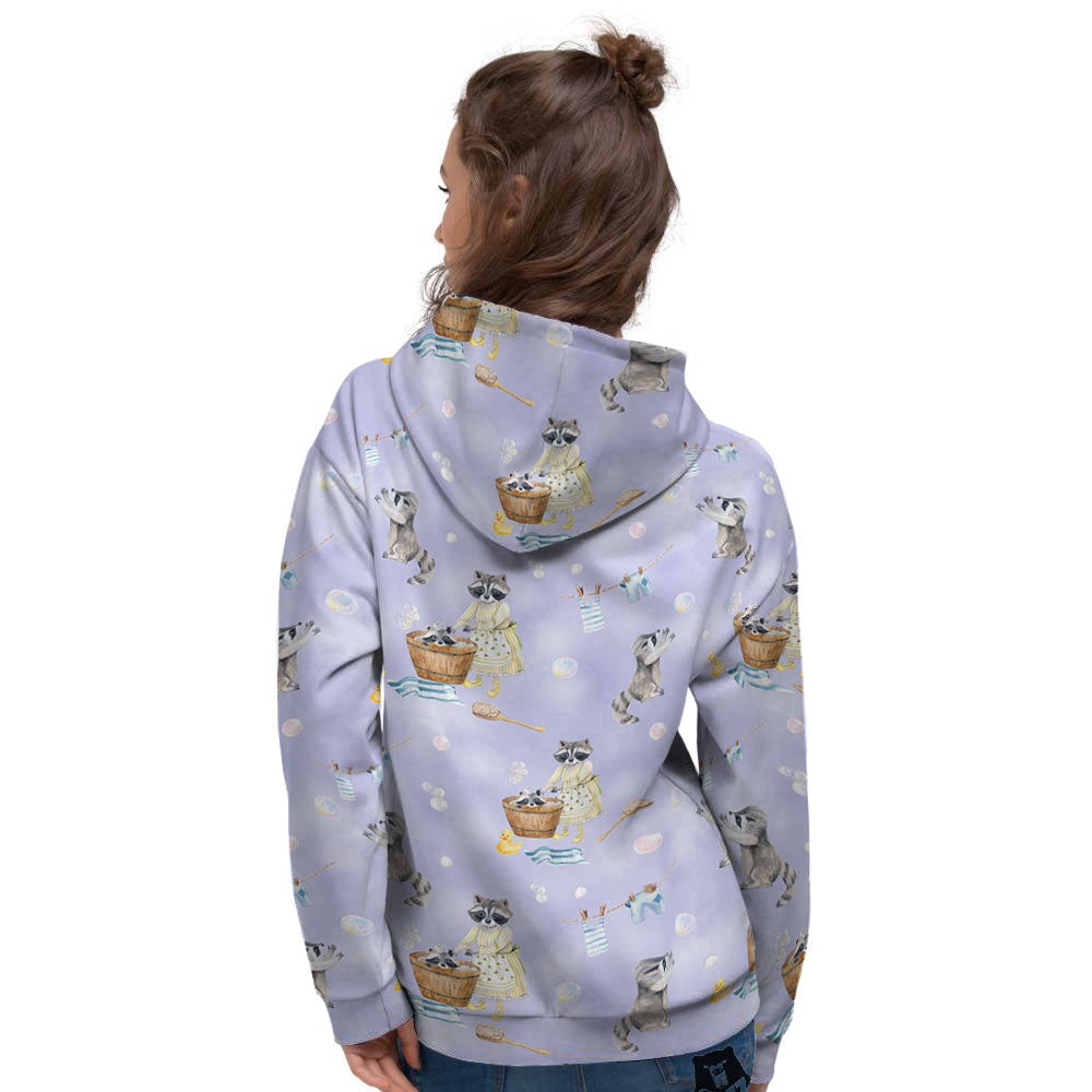 Raccoon Watercolor Print Pattern Women's Hoodie-grizzshop