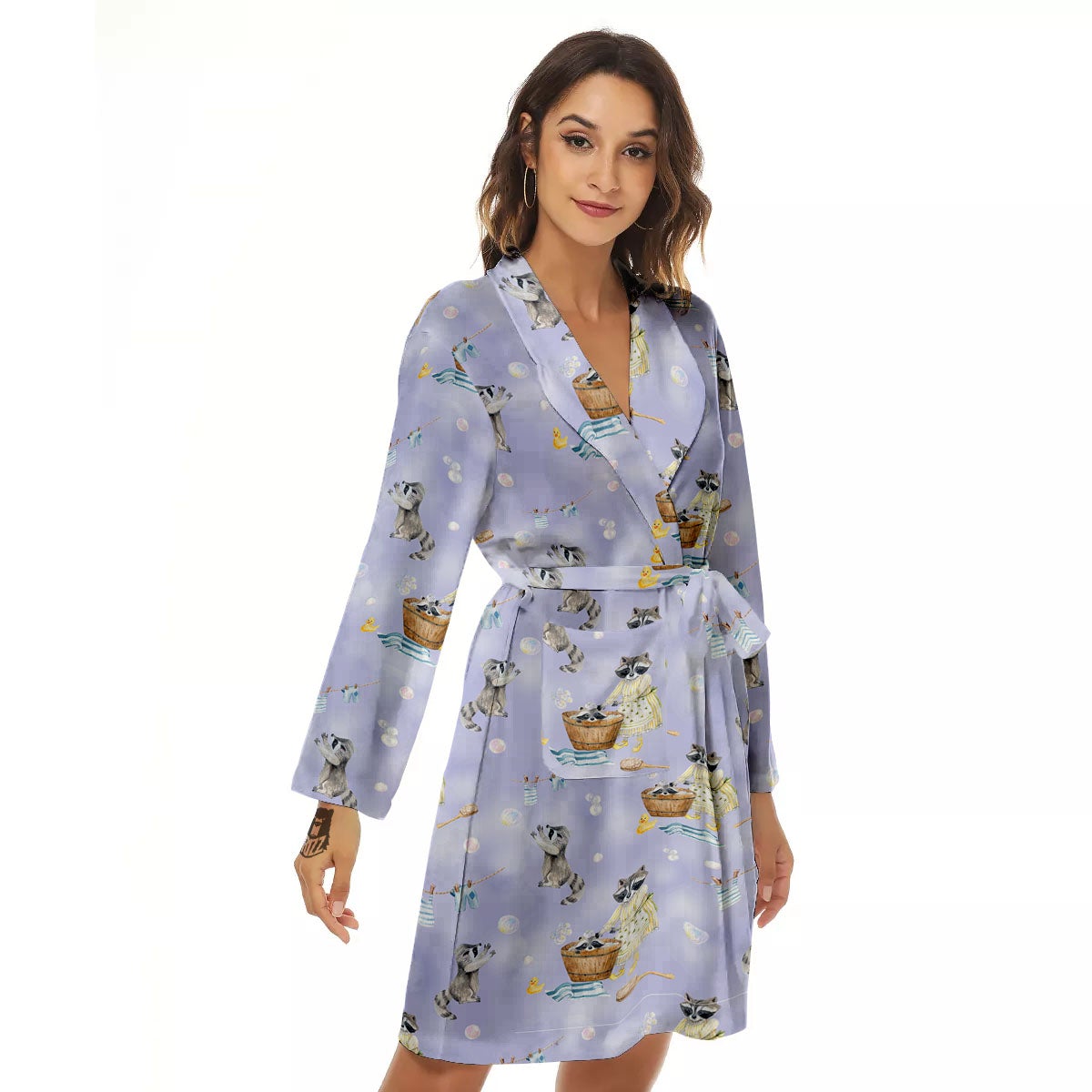 Raccoon Watercolor Print Pattern Women's Robe-grizzshop