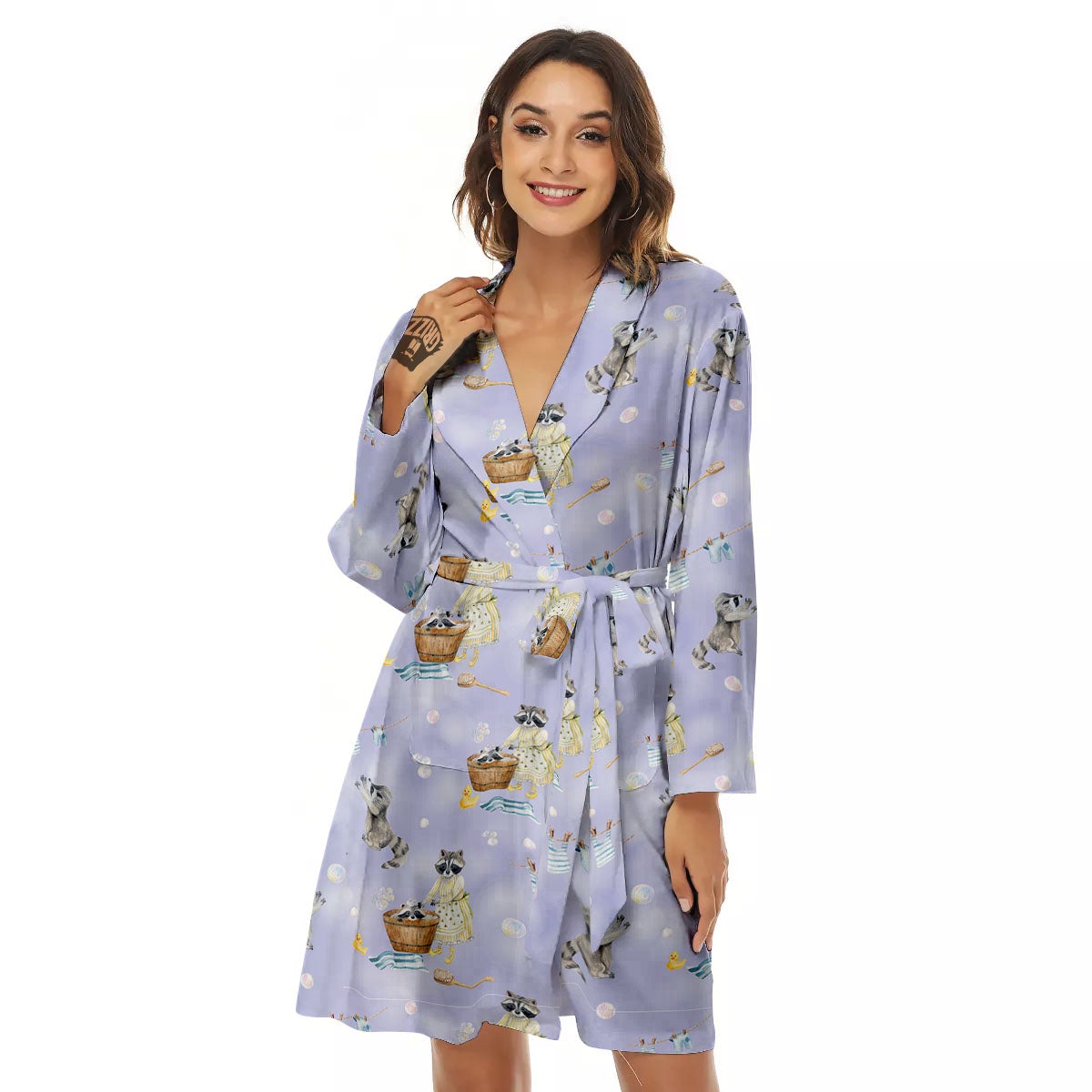 Raccoon Watercolor Print Pattern Women's Robe-grizzshop