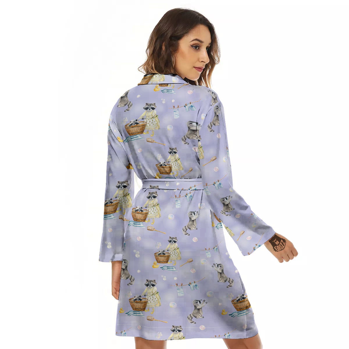 Raccoon Watercolor Print Pattern Women's Robe-grizzshop