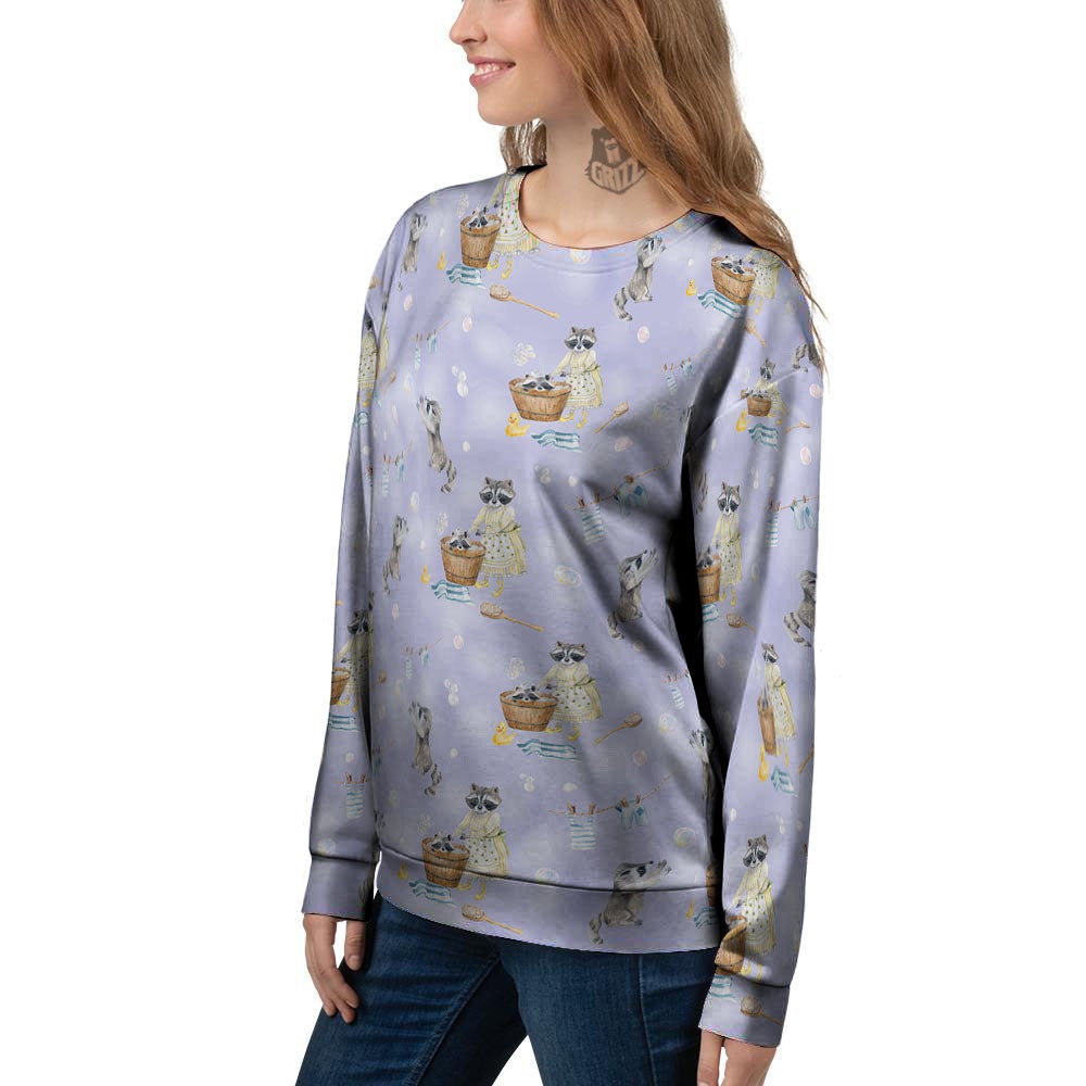 Raccoon Watercolor Print Pattern Women's Sweatshirt-grizzshop