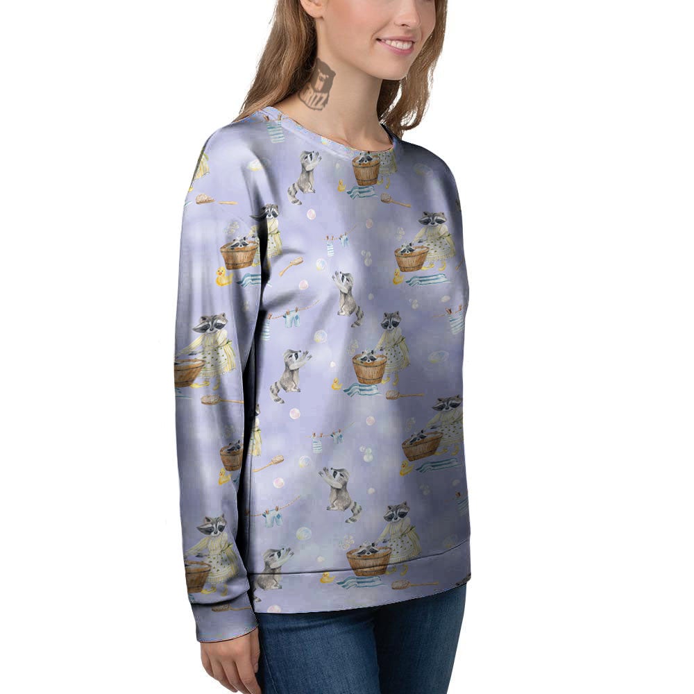Raccoon Watercolor Print Pattern Women's Sweatshirt-grizzshop