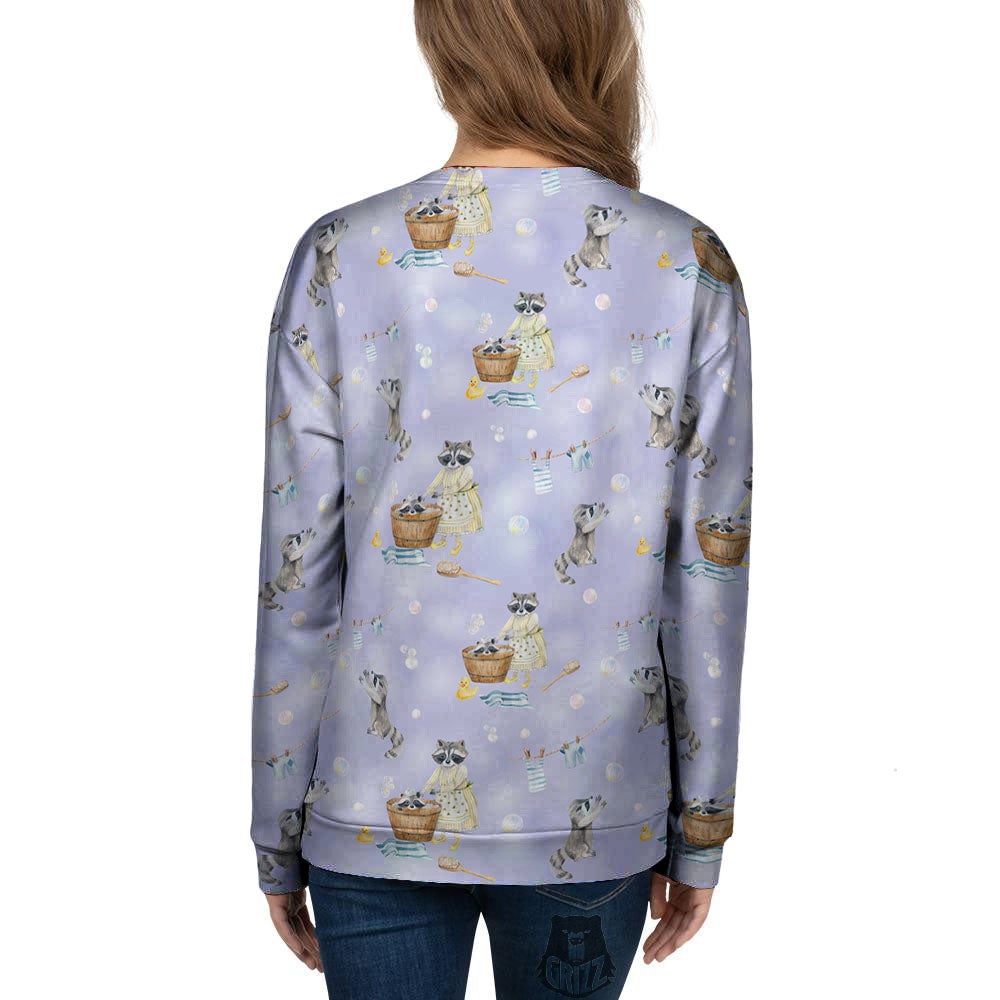 Raccoon Watercolor Print Pattern Women's Sweatshirt-grizzshop