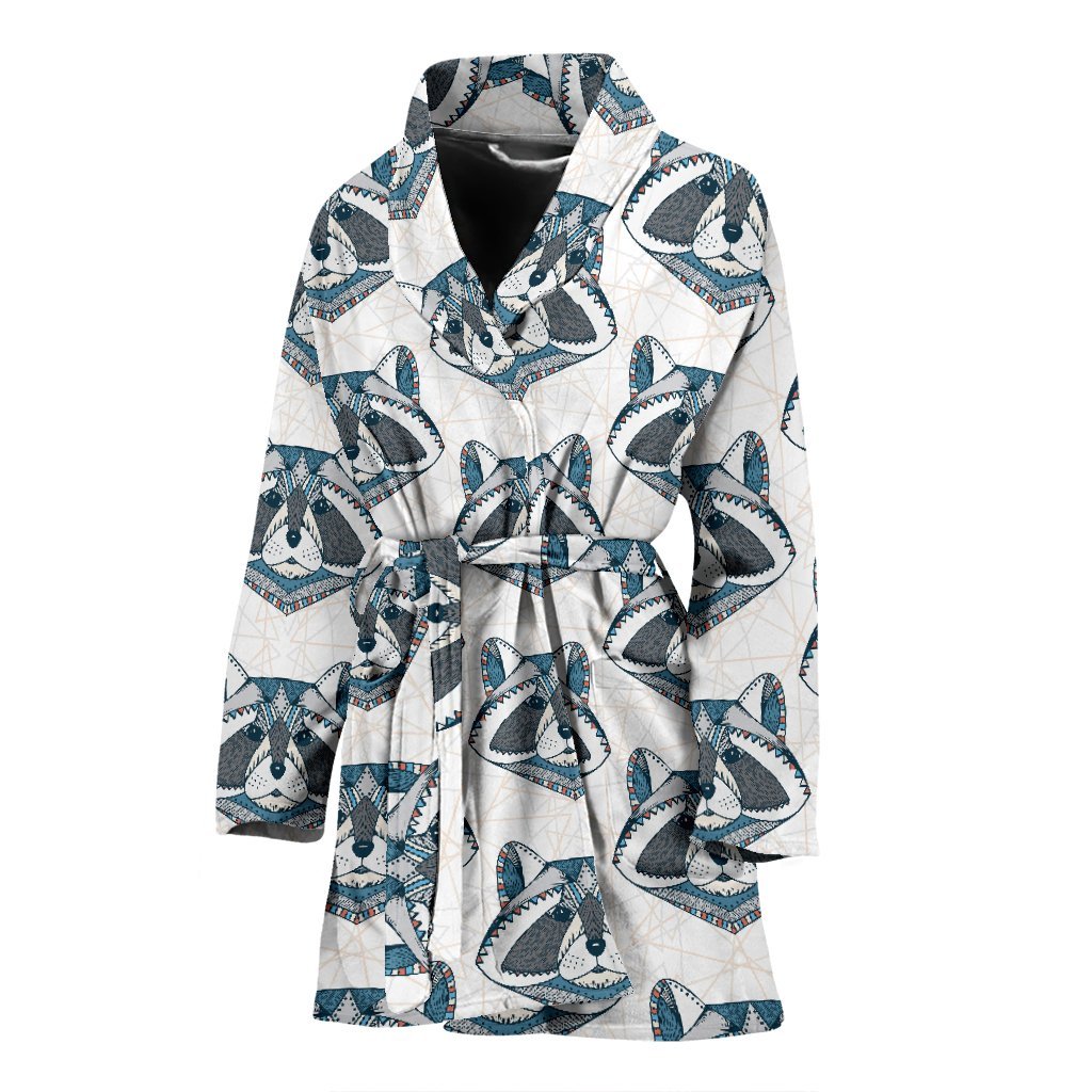 Raccoon Print Pattern Women Long Robe-grizzshop