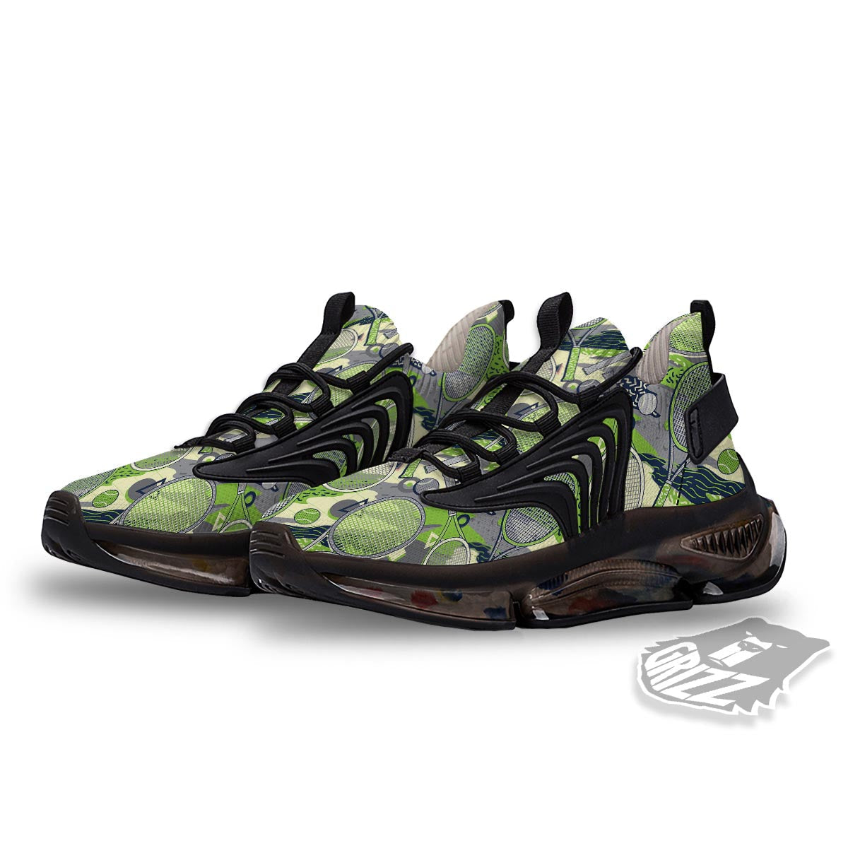 Racket And Tennis Ball Print Pattern Black Gym Shoes-grizzshop