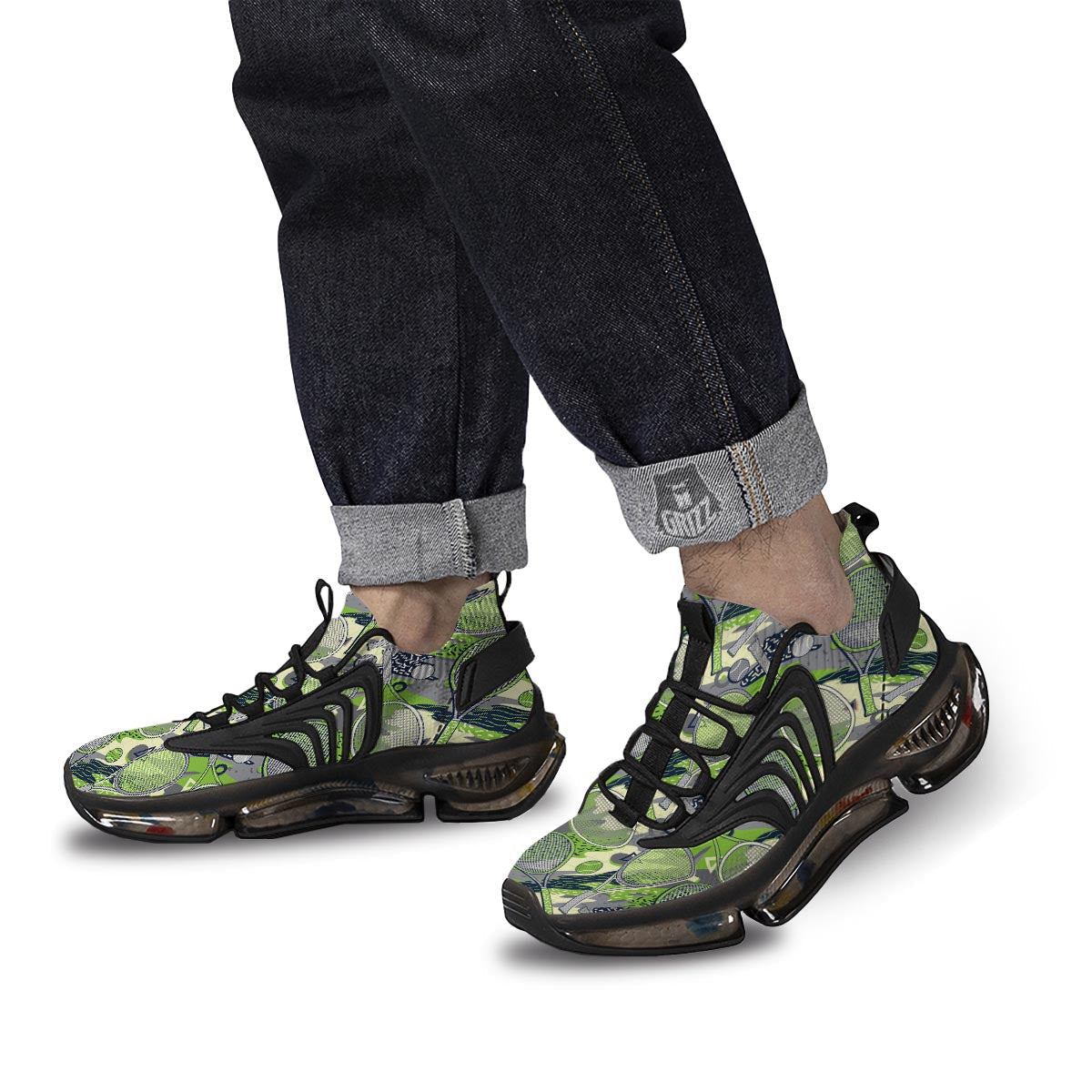 Racket And Tennis Ball Print Pattern Black Gym Shoes-grizzshop