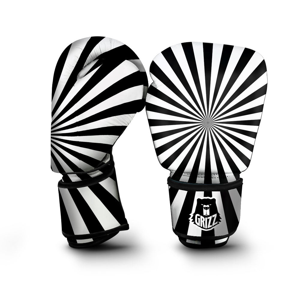 Radial Rays White And Black Print Boxing Gloves-grizzshop