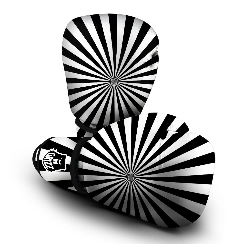Radial Rays White And Black Print Boxing Gloves-grizzshop