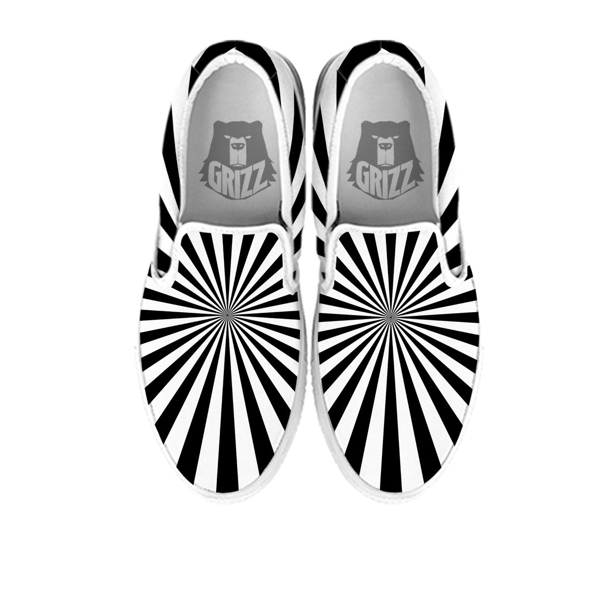 Radial Rays White And Black Print White Slip On Shoes-grizzshop