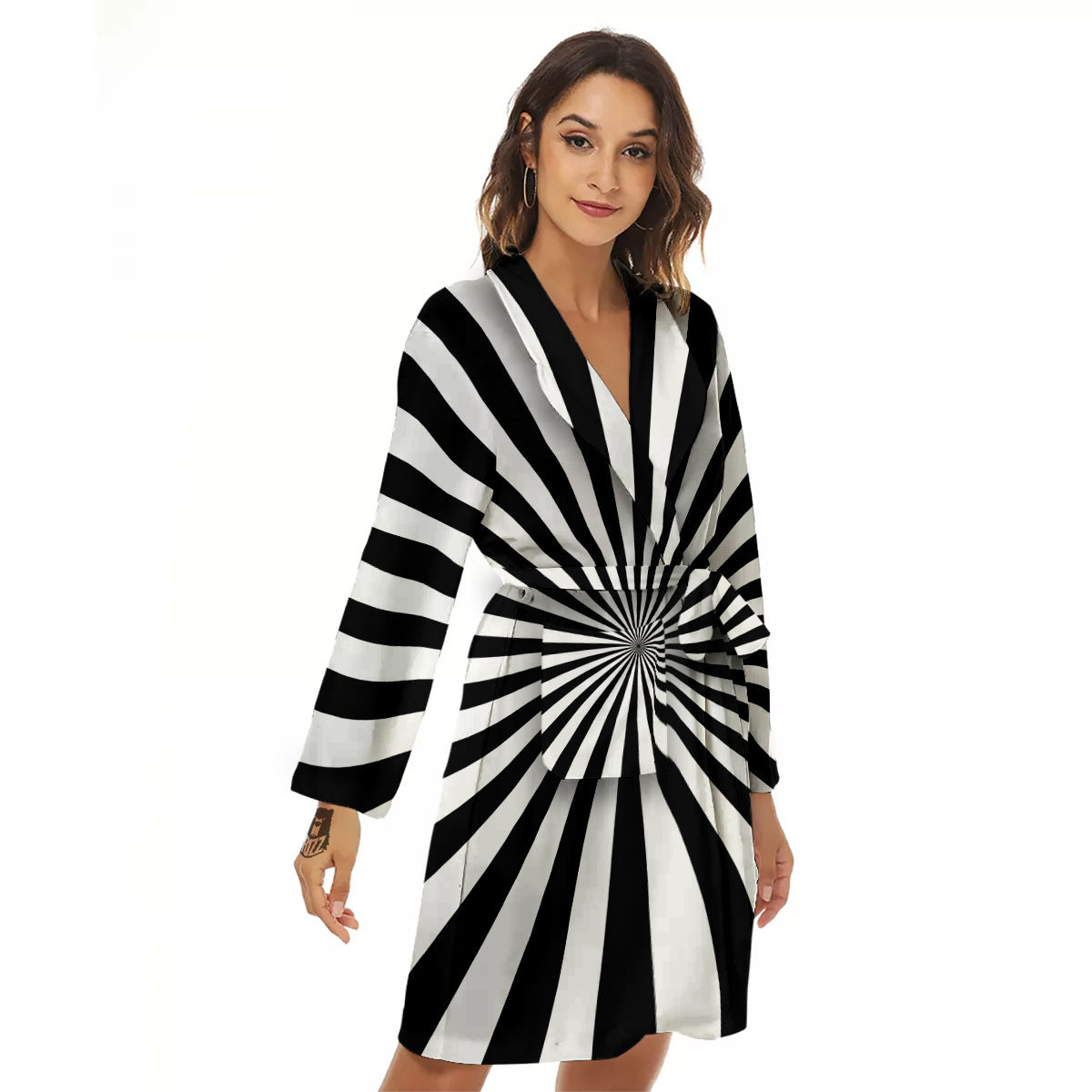 Radial Rays White And Black Print Women's Robe-grizzshop