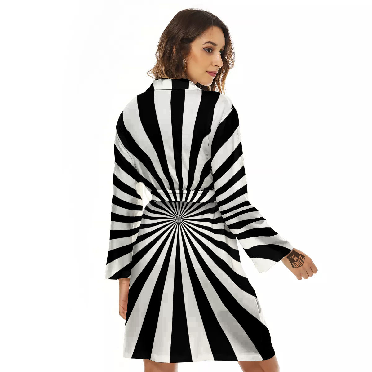 Radial Rays White And Black Print Women's Robe-grizzshop