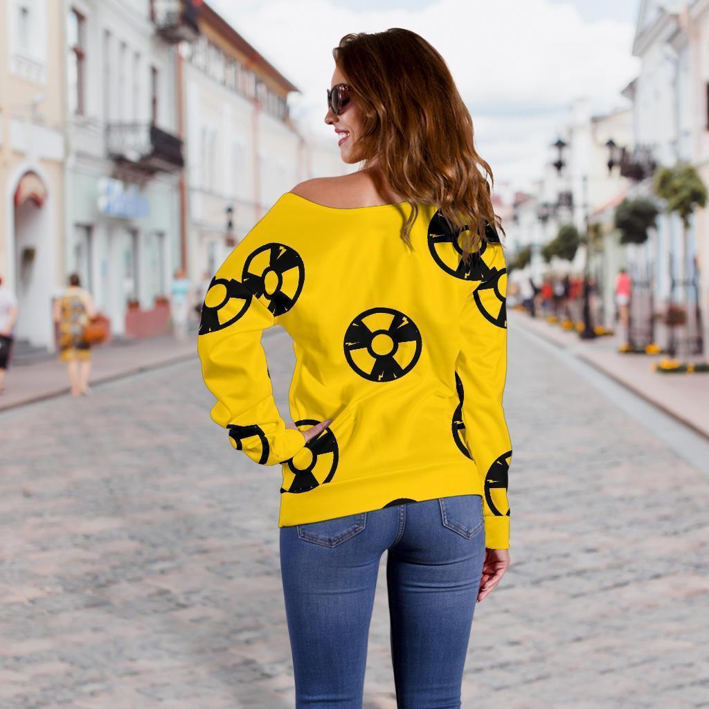 Radiation Pattern Print Women Off Shoulder Sweatshirt-grizzshop