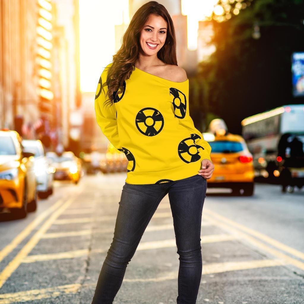 Radiation Pattern Print Women Off Shoulder Sweatshirt-grizzshop