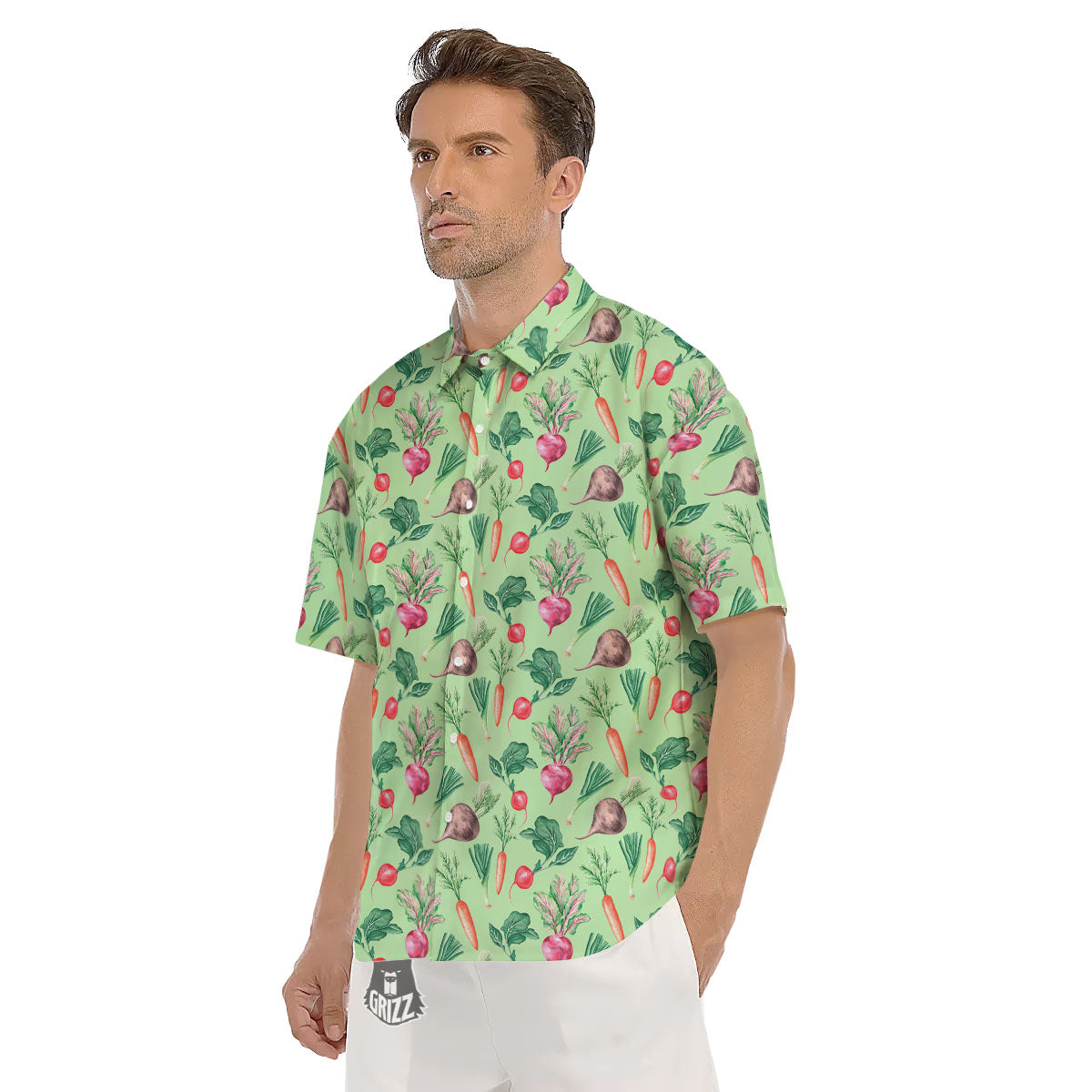 Radish And Watercolor Carrot Print Pattern Men's Short Sleeve Shirts-grizzshop