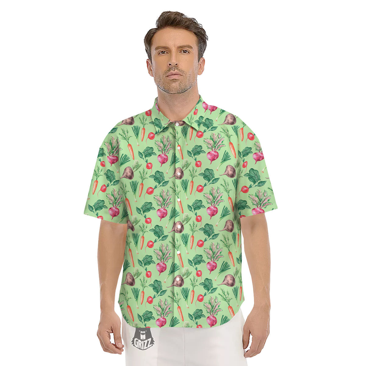 Radish And Watercolor Carrot Print Pattern Men's Short Sleeve Shirts-grizzshop