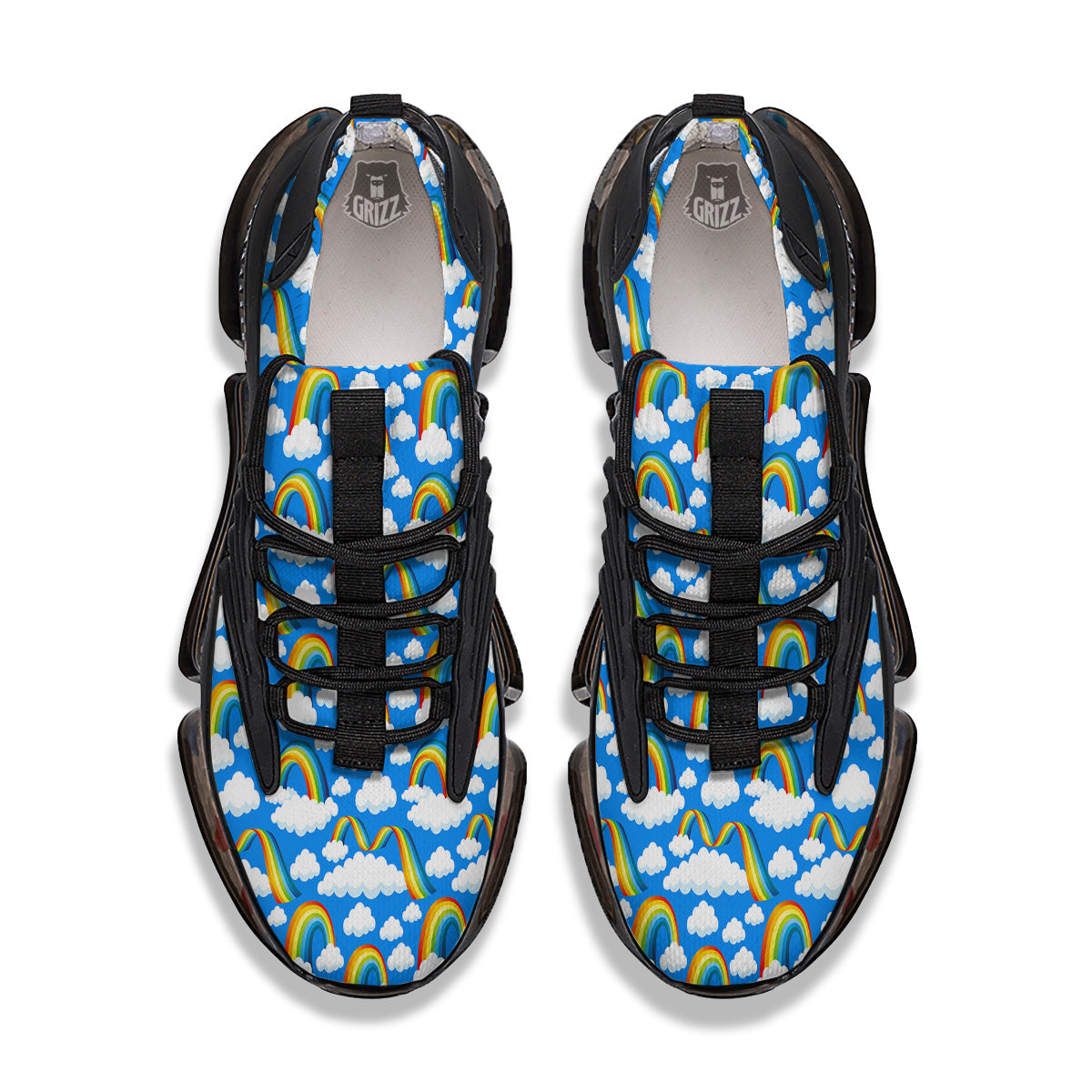 Rainbow And Clouds Blue Print Pattern Black Gym Shoes-grizzshop
