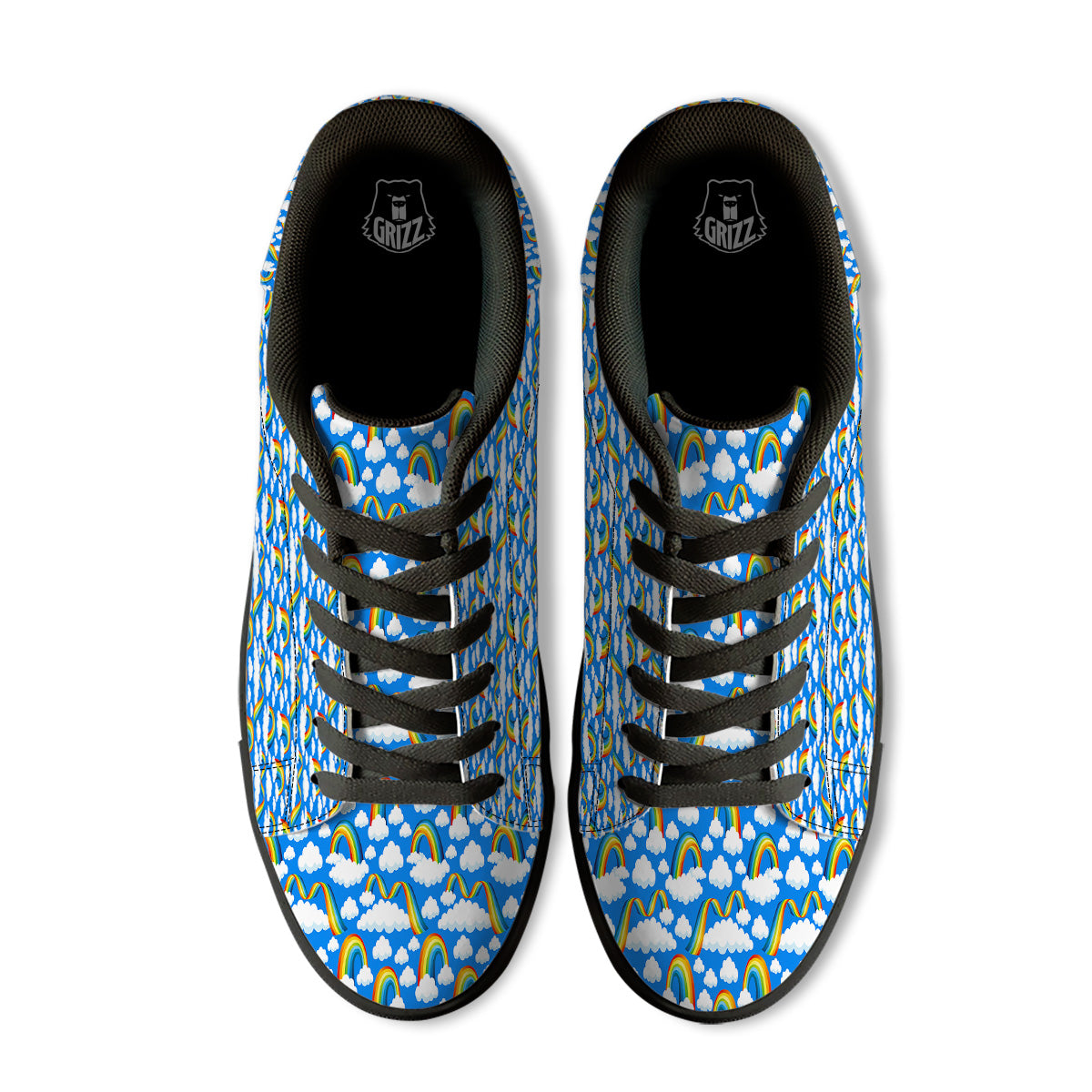 Rainbow And Clouds Blue Print Pattern Black Low Top Sneakers-grizzshop