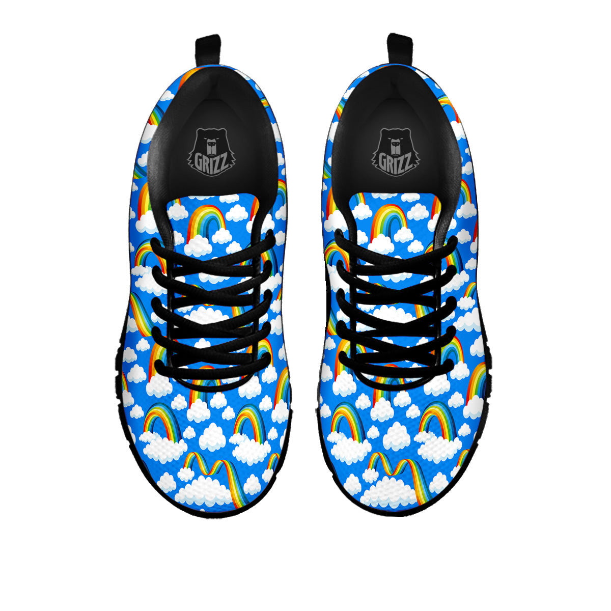 Rainbow And Clouds Blue Print Pattern Black Sneaker-grizzshop
