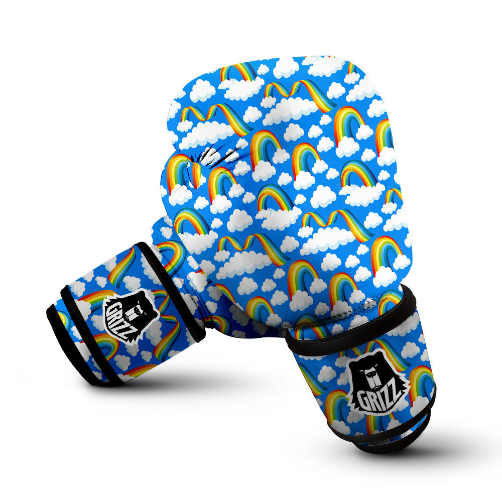 Rainbow And Clouds Blue Print Pattern Boxing Gloves-grizzshop