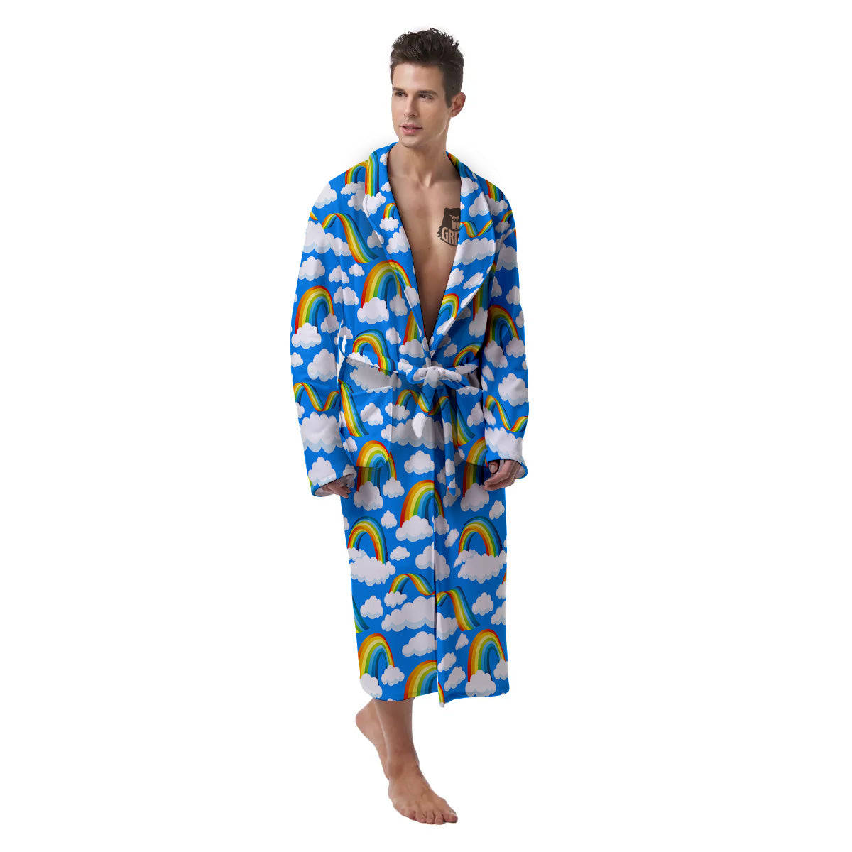 Rainbow And Clouds Blue Print Pattern Men's Robe-grizzshop