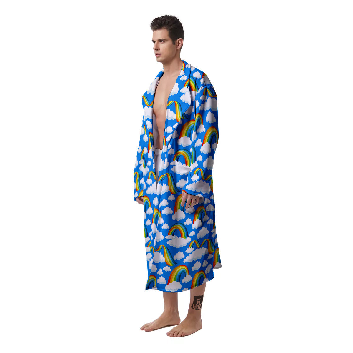 Rainbow And Clouds Blue Print Pattern Men's Robe-grizzshop