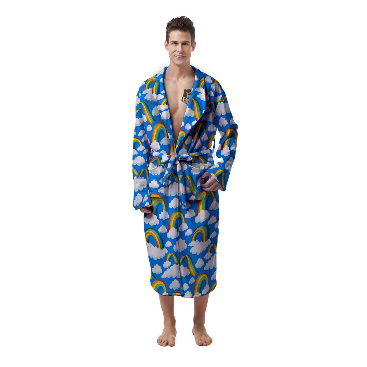 Rainbow And Clouds Blue Print Pattern Men's Robe-grizzshop