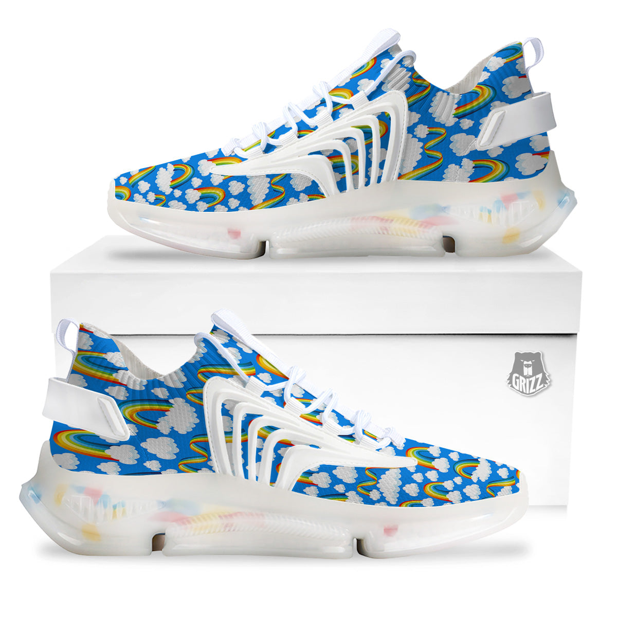 Rainbow And Clouds Blue Print Pattern White Gym Shoes-grizzshop