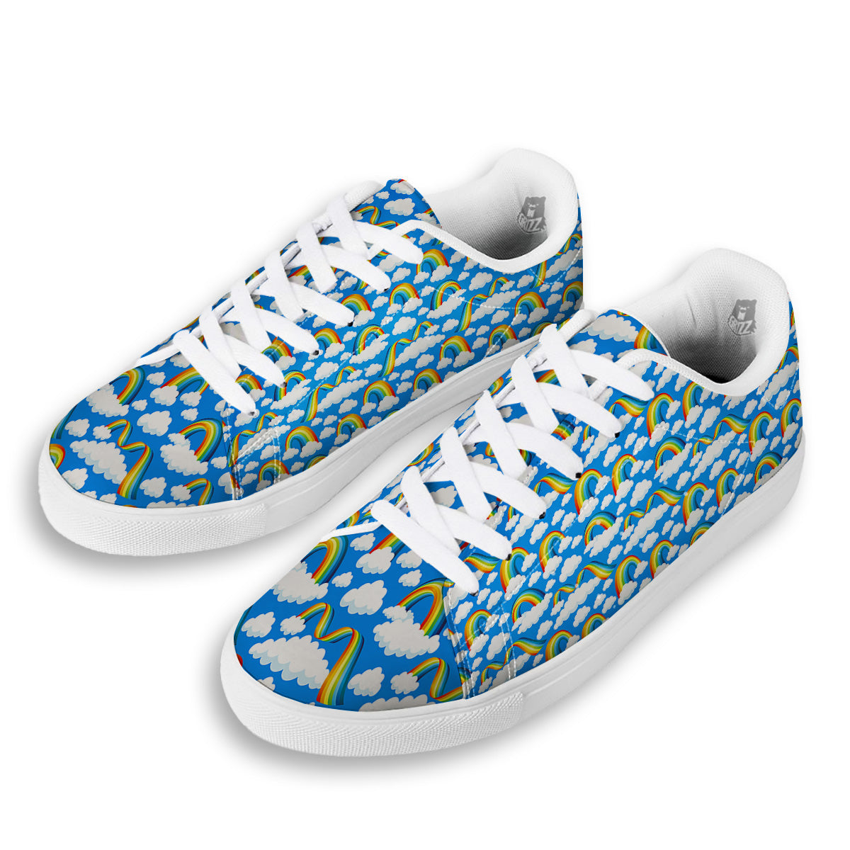 Rainbow And Clouds Blue Print Pattern White Low Top Sneakers-grizzshop