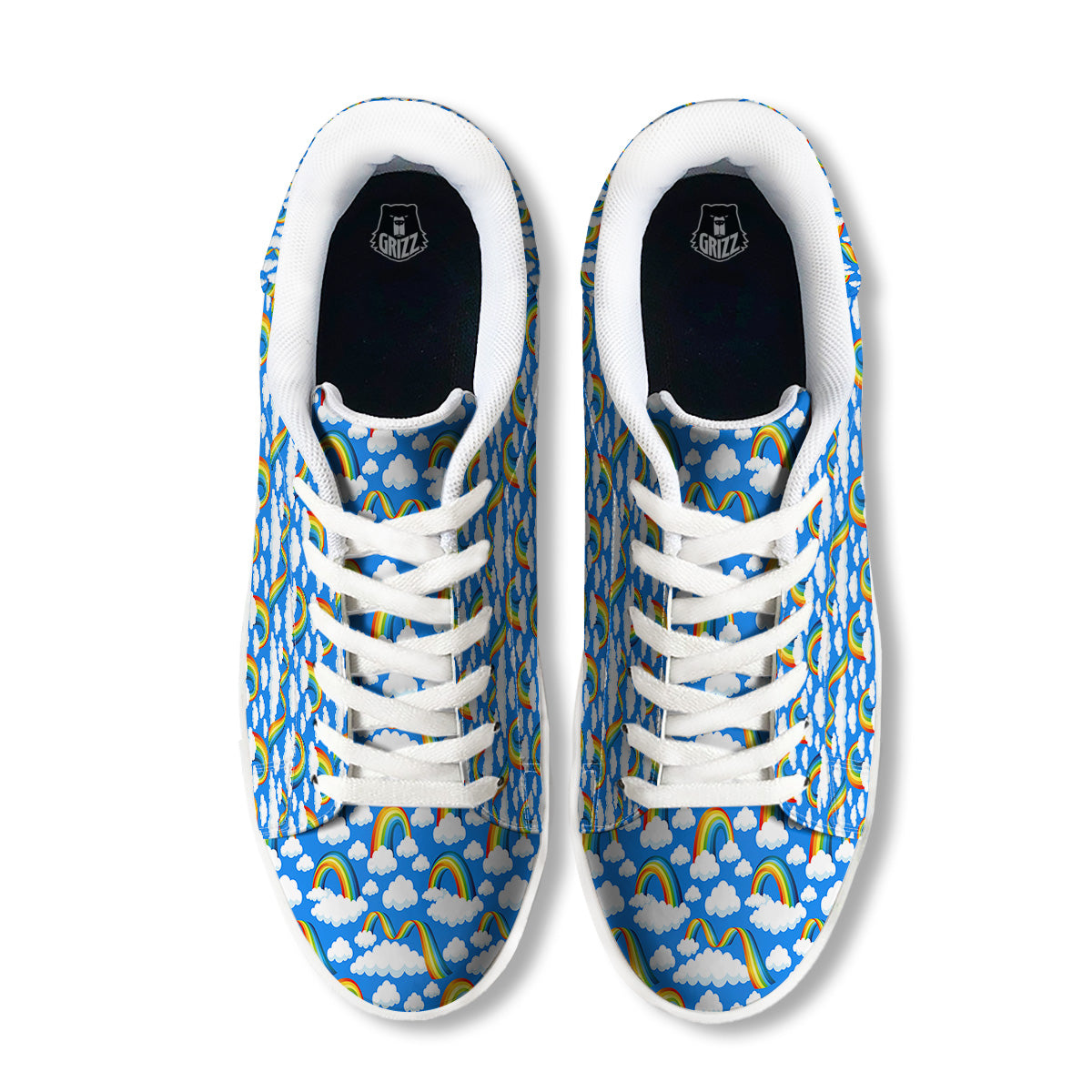Rainbow And Clouds Blue Print Pattern White Low Top Sneakers-grizzshop