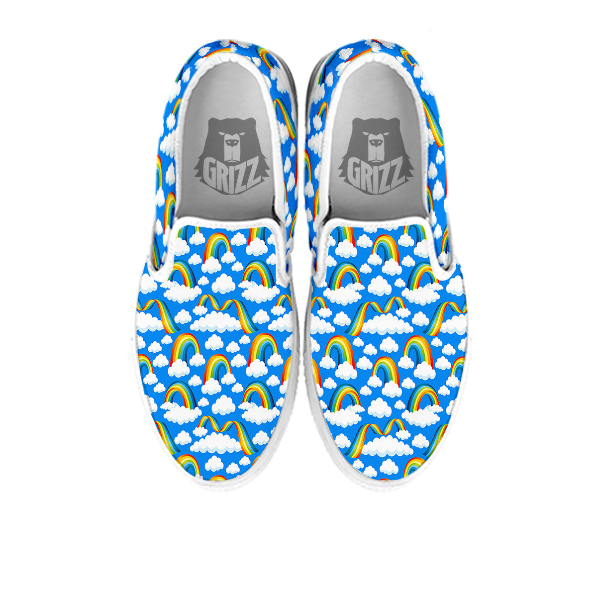 Rainbow And Clouds Blue Print Pattern White Slip On Shoes-grizzshop