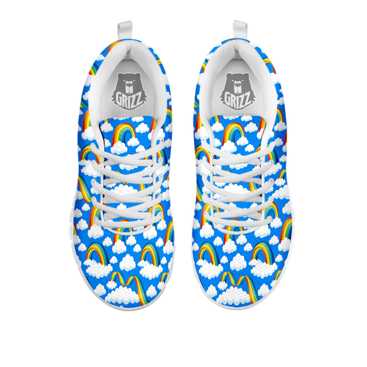 Rainbow And Clouds Blue Print Pattern White Sneaker-grizzshop