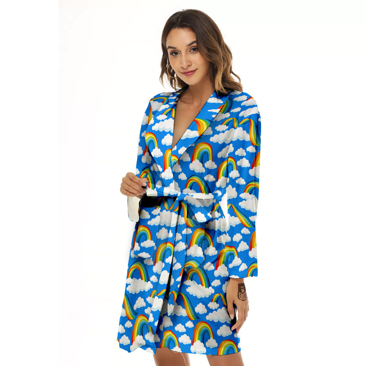 Rainbow And Clouds Blue Print Pattern Women's Robe-grizzshop