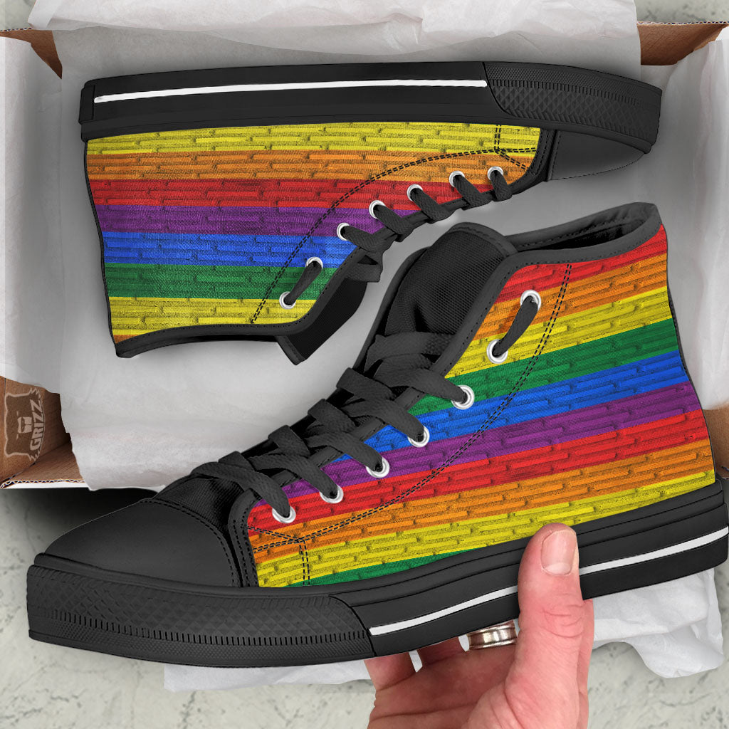 Rainbow Brick Wall LGBT Pride Print High Top Shoes-grizzshop