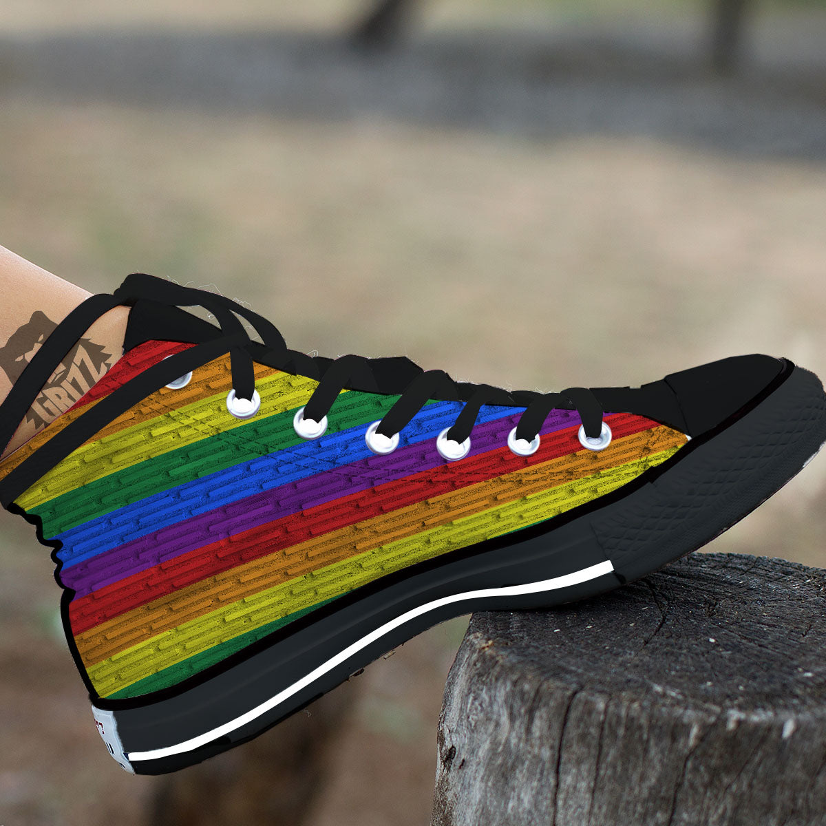 Rainbow Brick Wall LGBT Pride Print High Top Shoes-grizzshop