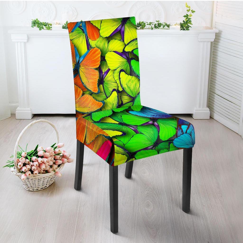 Rainbow Butterfly Print Chair Cover-grizzshop