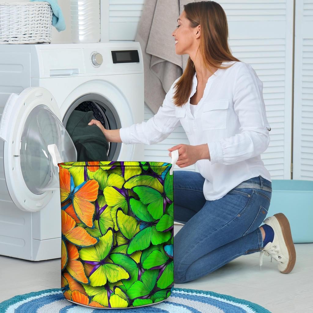 Rainbow Butterfly Print Laundry Basket-grizzshop