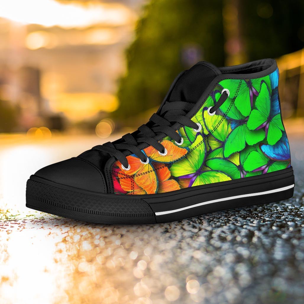 Rainbow Butterfly Print Women's High Top Shoes-grizzshop